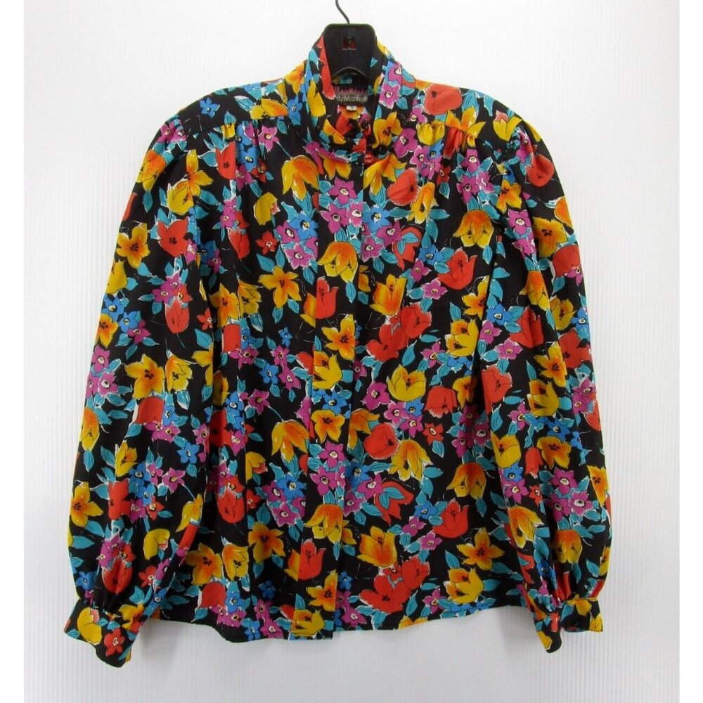 VINTAGE Lady Manhattan Top 8 Pink Button Up Blouse 90s Colorful